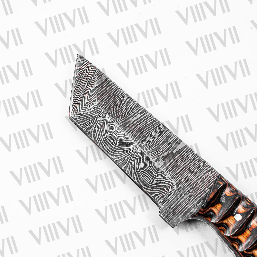 Hand-Forged Tanto Dagger in Damascus Steel with Burnt Ash Wood Handle – Tactical Blade & Collector’s Gift