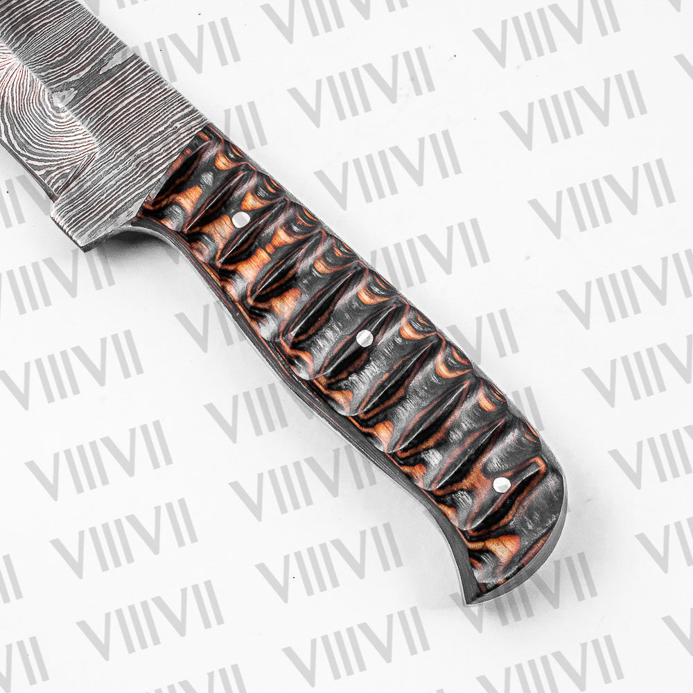 Hand-Forged Tanto Dagger in Damascus Steel with Burnt Ash Wood Handle – Tactical Blade & Collector’s Gift