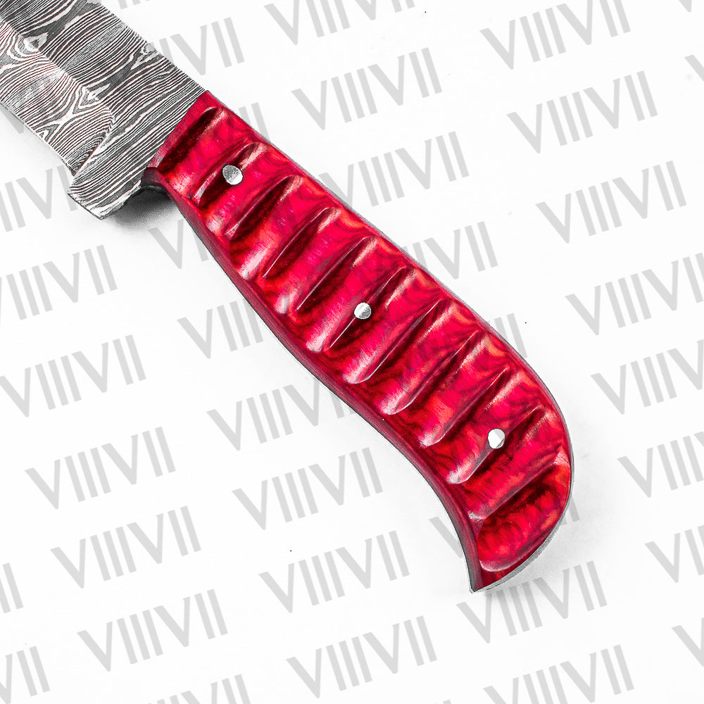 Hand-Forged Tanto Dagger in Damascus Steel with Pink Wood Handle – Collector’s Blade for Outdoor & Tactical Use