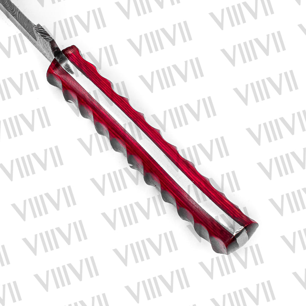 Hand-Forged Tanto Dagger in Damascus Steel with Pink Wood Handle – Collector’s Blade for Outdoor & Tactical Use