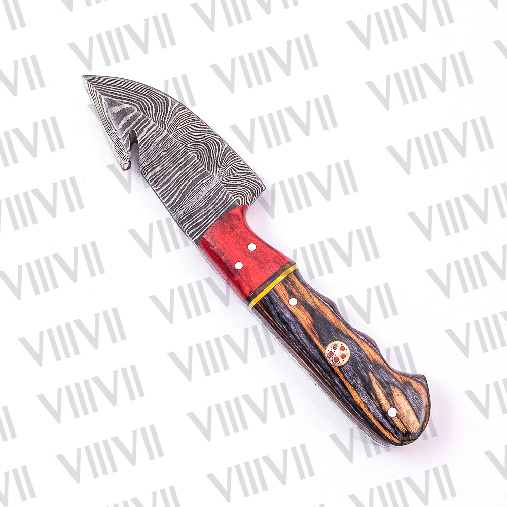 Hand-Forged Gut Hook Knife in Damascus Steel with Ashwood Handle – Premium Hunting & Skinning Blade
