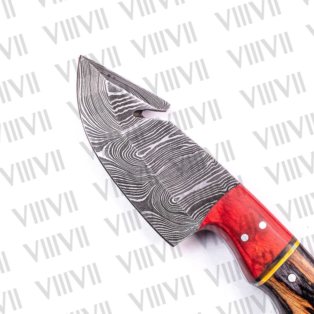 Hand-Forged Gut Hook Knife in Damascus Steel with Ashwood Handle – Premium Hunting & Skinning Blade