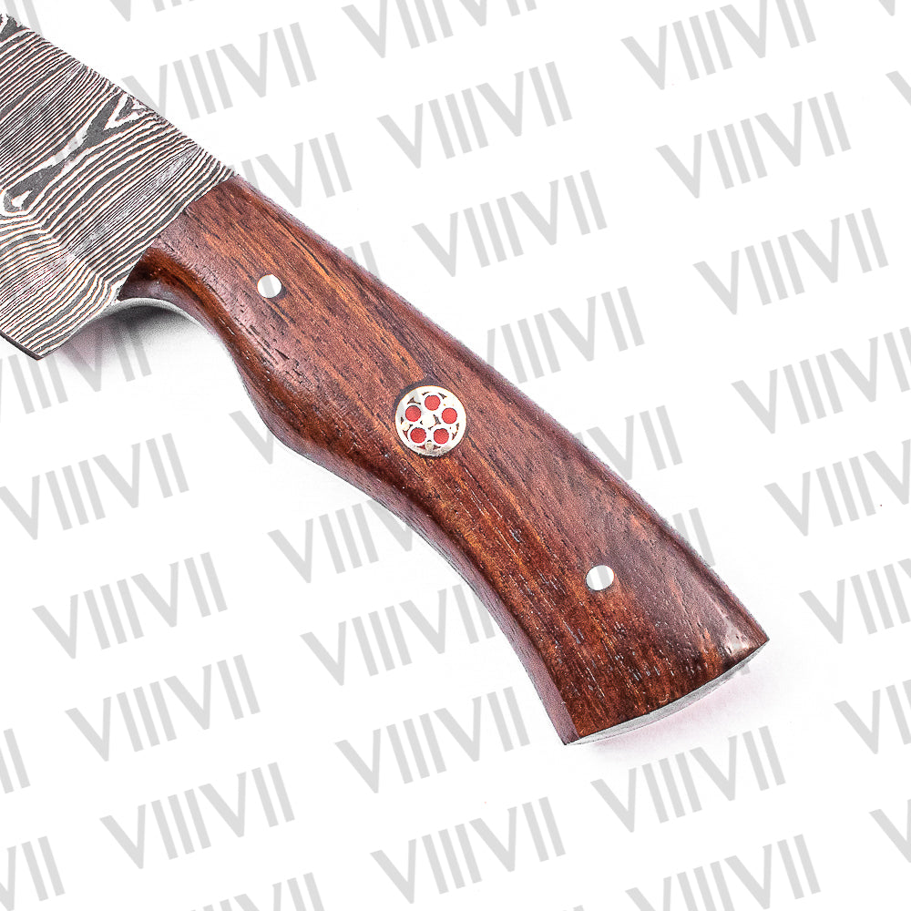 Hand-Forged Gut Hook Knife in Damascus Steel with Rosewood Handle – Premium Hunting & Skinning Knife