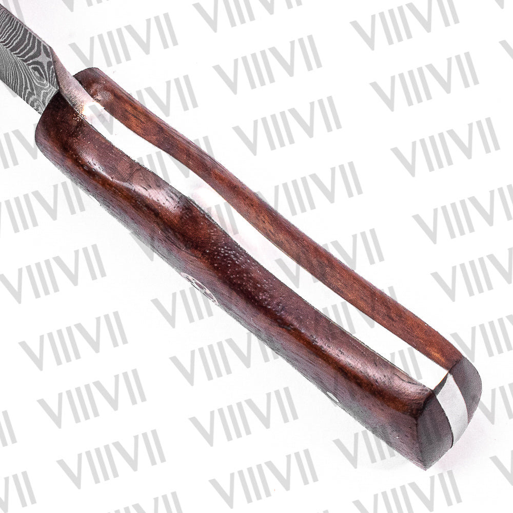 Hand-Forged Gut Hook Knife in Damascus Steel with Rosewood Handle – Premium Hunting & Skinning Knife