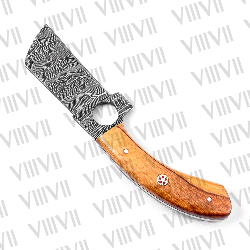 Forged Damascus Steel Cleaver with Olive Wood Handle – Full Tang Camping & Outdoor Knife