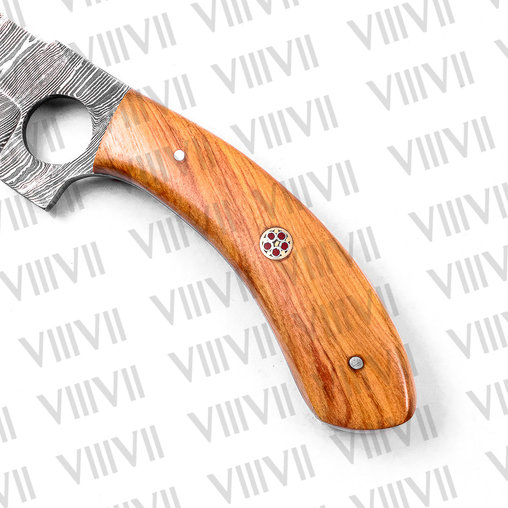 Forged Damascus Steel Cleaver with Olive Wood Handle – Full Tang Camping & Outdoor Knife