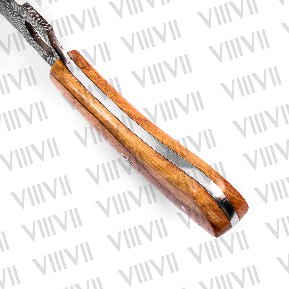 Forged Damascus Steel Cleaver with Olive Wood Handle – Full Tang Camping & Outdoor Knife