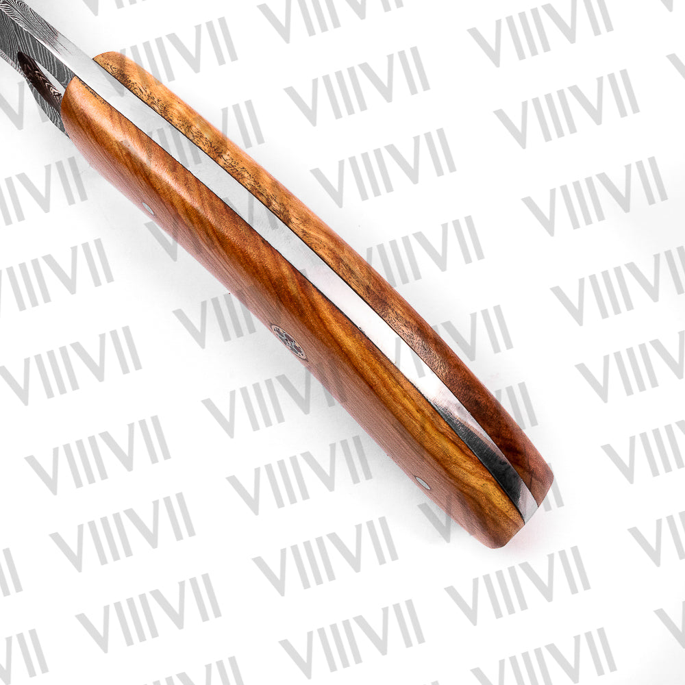 Forged Damascus Steel Cleaver with Olive Wood Handle – Full Tang Camping & Outdoor Knife