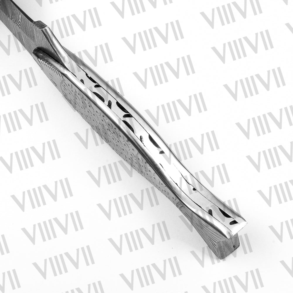 Hand Engraved Damascus Fishing Knife – Fish-Shaped Stainless Handle | Unique Gift for Fishermen & Outdoor Enthusiasts