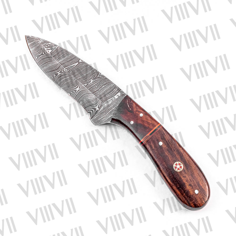 Damascus Steel Hunting Knife with Rosewood Handle – Handmade Skinner Knife for Outdoor Use