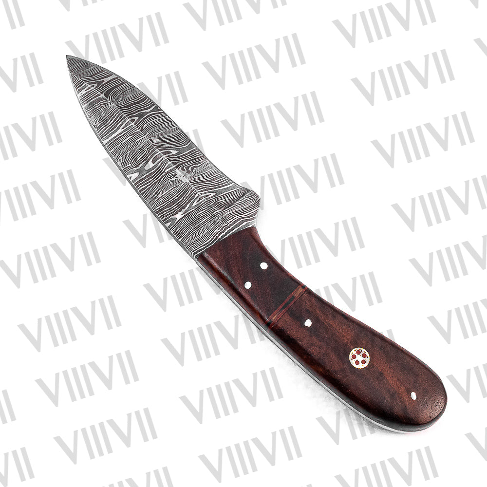 Damascus Steel Hunting Knife with Rosewood Handle – Handmade Skinner Knife for Outdoor Use