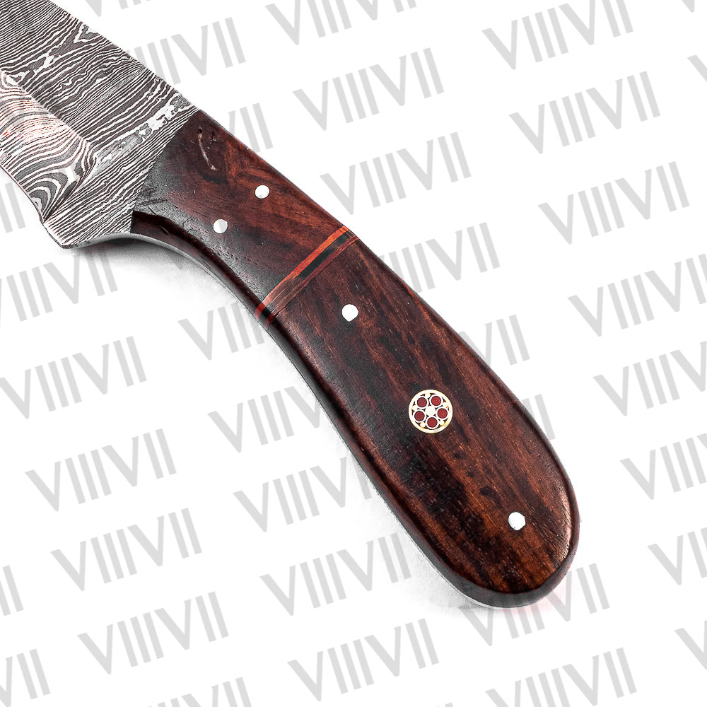 Damascus Steel Hunting Knife with Rosewood Handle – Handmade Skinner Knife for Outdoor Use