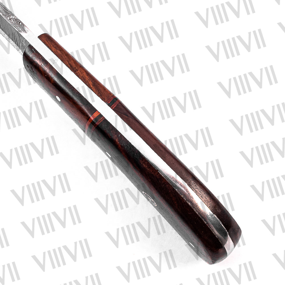 Damascus Steel Hunting Knife with Rosewood Handle – Handmade Skinner Knife for Outdoor Use