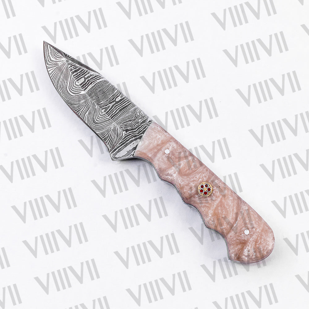 Damascus Steel Skinner Knife with Resin Handle – Best Knife for Hunters, Camping & Collectors