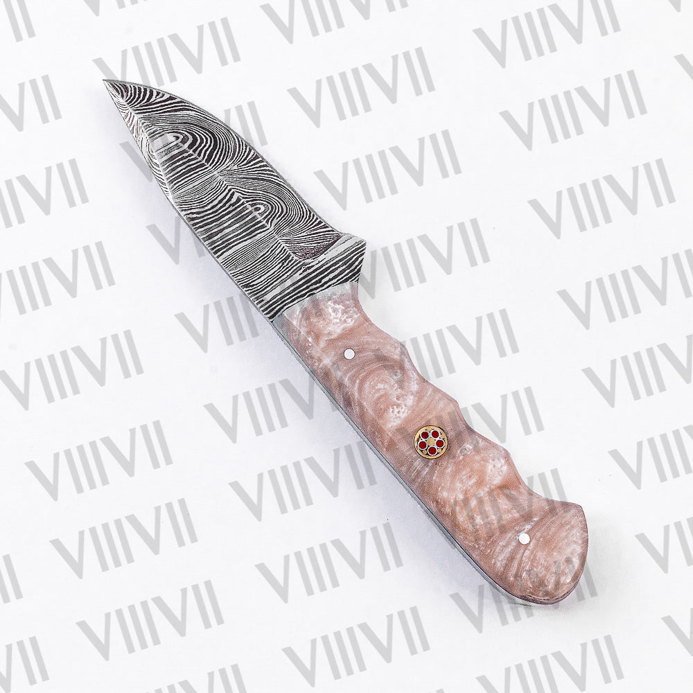 Damascus Steel Skinner Knife with Resin Handle – Best Knife for Hunters, Camping & Collectors