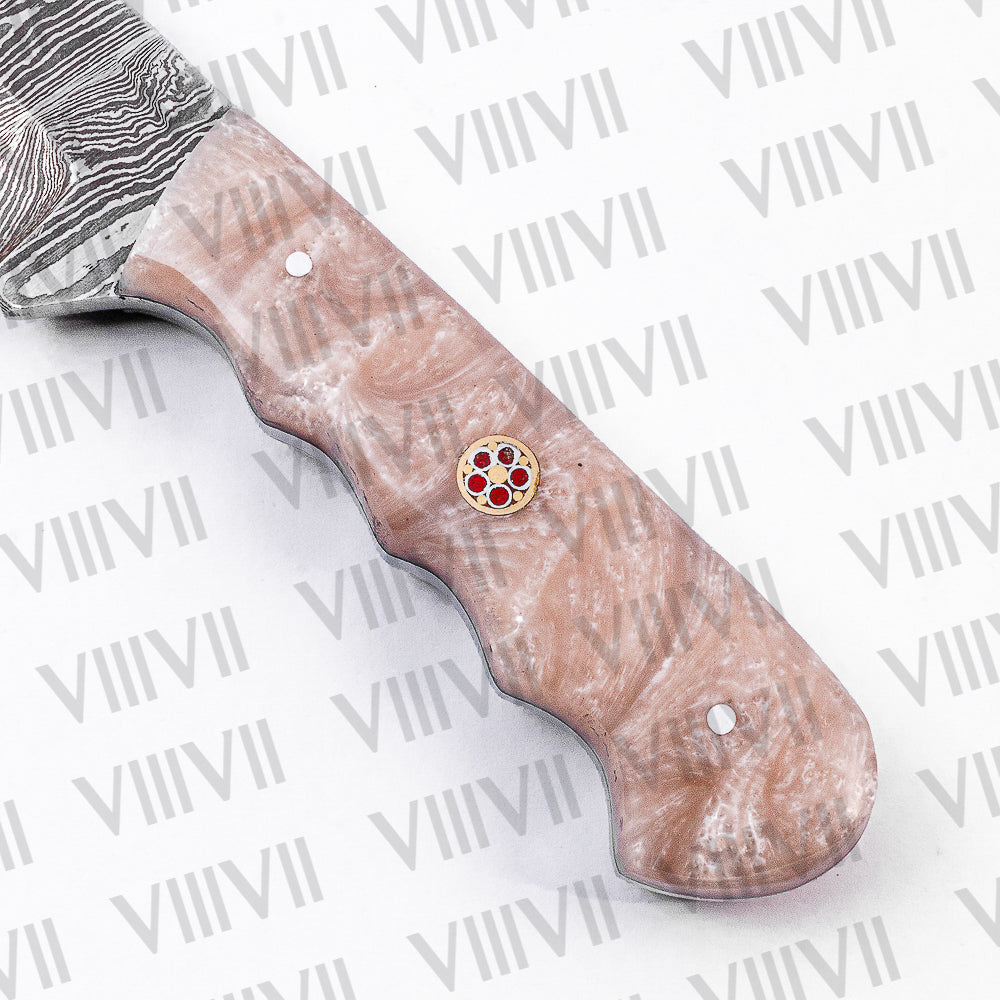 Damascus Steel Skinner Knife with Resin Handle – Best Knife for Hunters, Camping & Collectors