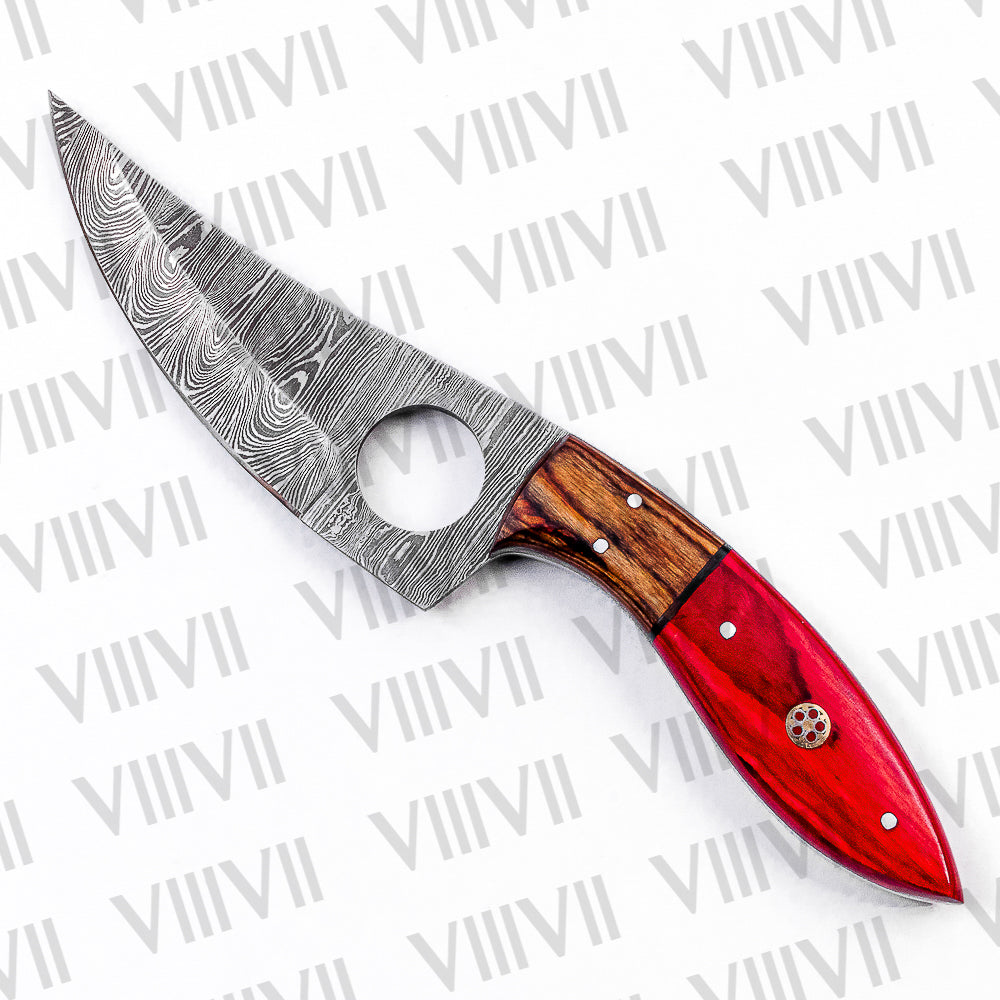 Damascus Hunting Knife with Twisted Damascus Pattern & Ash Wood Handle – Mosaic Rivets