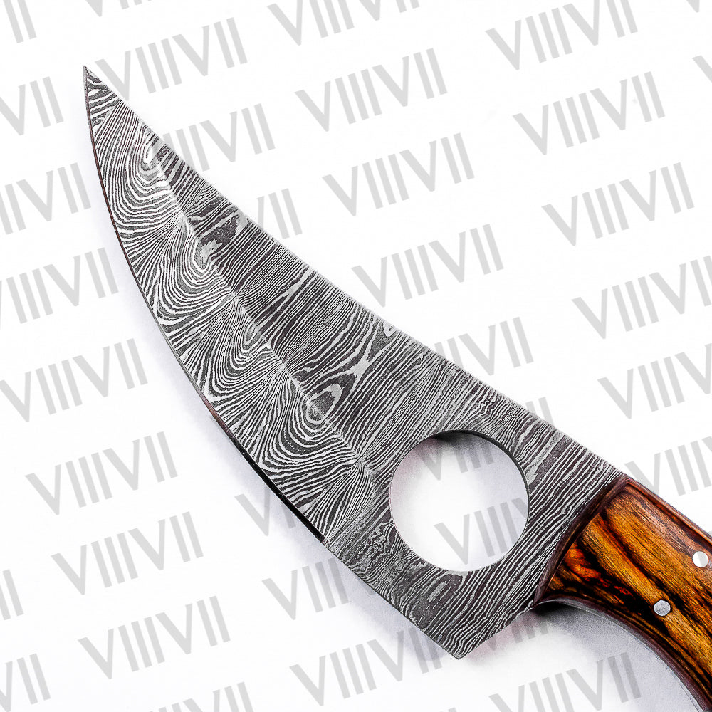 Damascus Hunting Knife with Twisted Damascus Pattern & Ash Wood Handle – Mosaic Rivets
