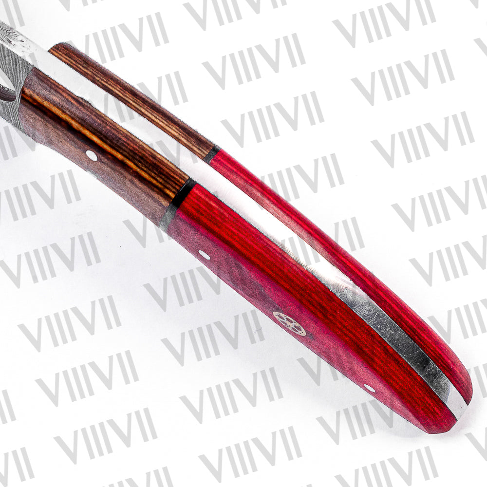 Damascus Hunting Knife with Twisted Damascus Pattern & Ash Wood Handle – Mosaic Rivets