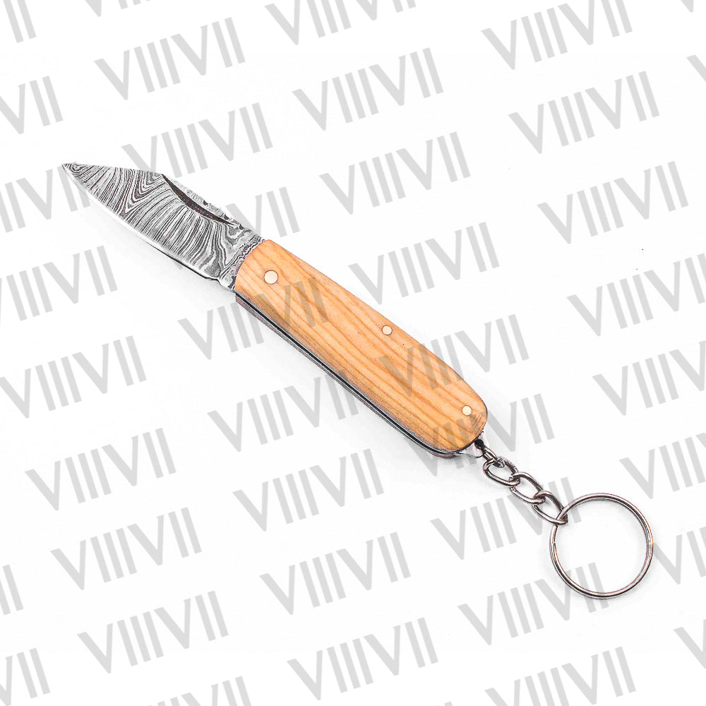 Folding Pocket Knife Keychain – Stainless or Damascus Blade with Olive Wood Handle | Mini EDC Utility Knife for Gifting, Outdoor & Everyday Use