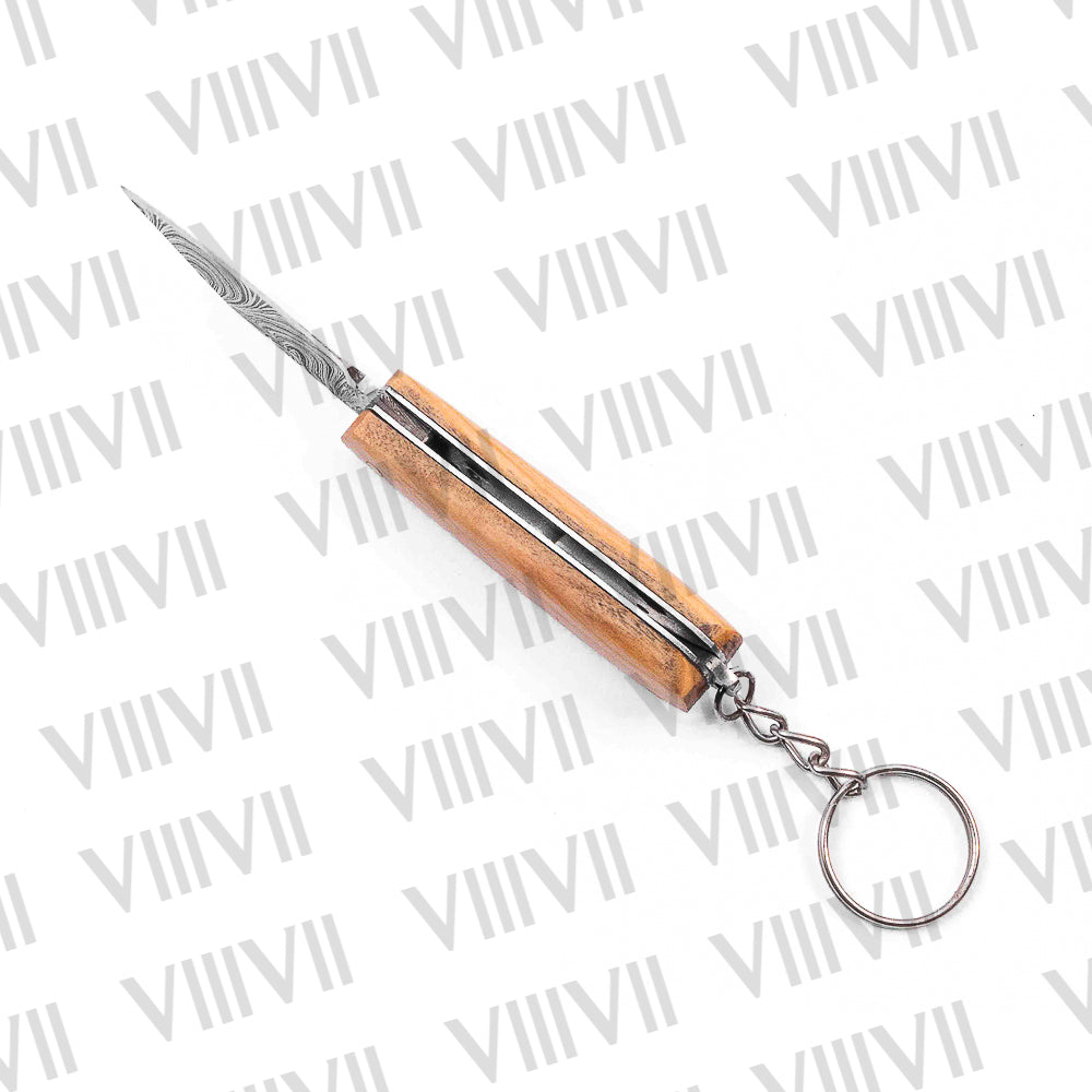 Folding Pocket Knife Keychain – Stainless or Damascus Blade with Olive Wood Handle | Mini EDC Utility Knife for Gifting, Outdoor & Everyday Use