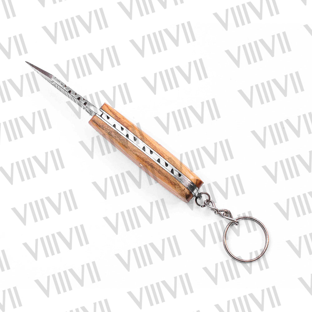 Folding Pocket Knife Keychain – Stainless or Damascus Blade with Olive Wood Handle | Mini EDC Utility Knife for Gifting, Outdoor & Everyday Use