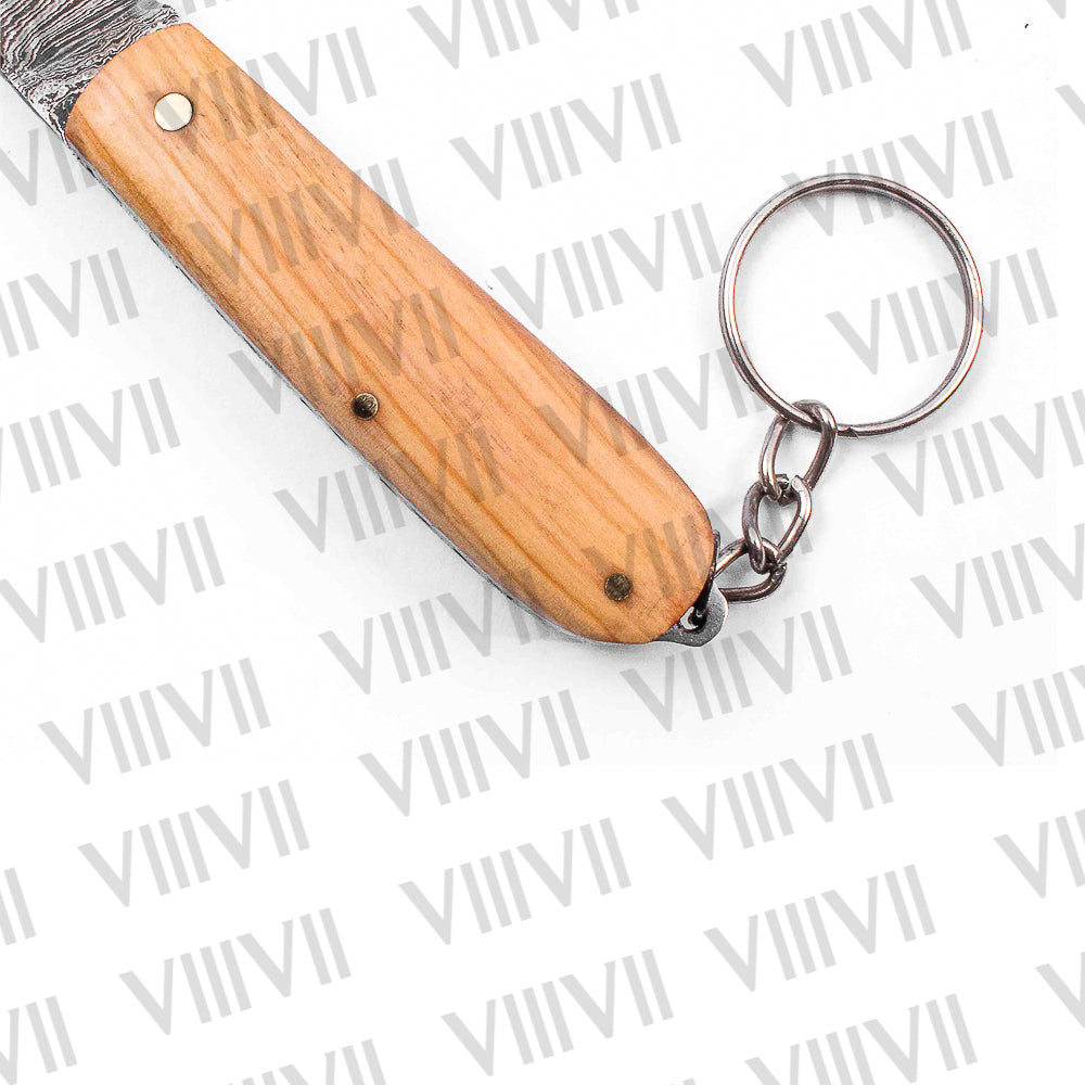 Folding Pocket Knife Keychain – Stainless or Damascus Blade with Olive Wood Handle | Mini EDC Utility Knife for Gifting, Outdoor & Everyday Use