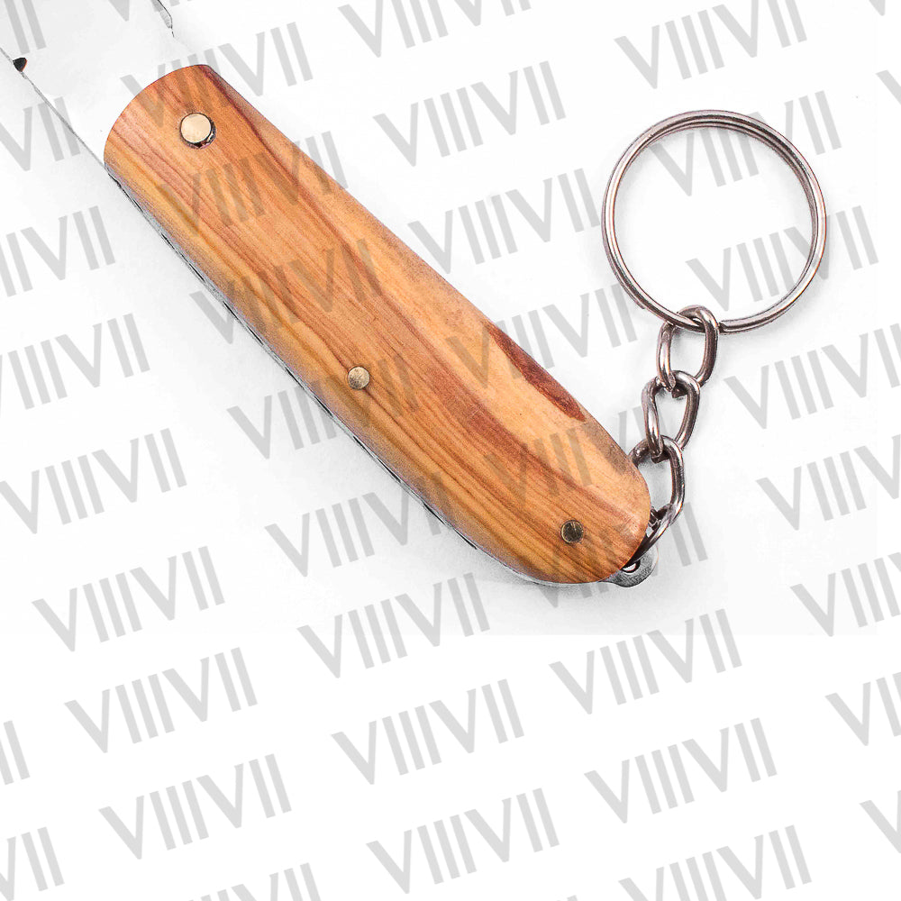 Folding Pocket Knife Keychain – Stainless or Damascus Blade with Olive Wood Handle | Mini EDC Utility Knife for Gifting, Outdoor & Everyday Use