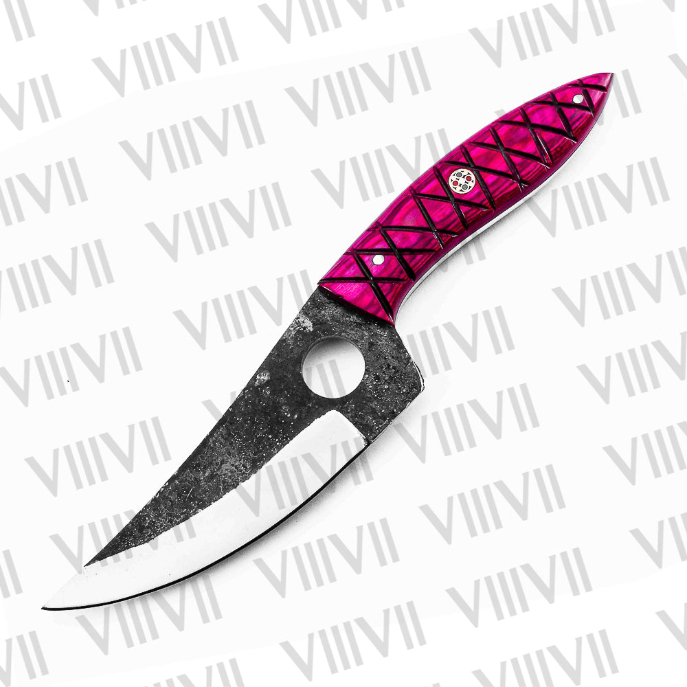 Custom Pink Knife Forged in 440C Stainless Steel with Beautiful Pink Wood Handle – Outdoor & Hunting Knife