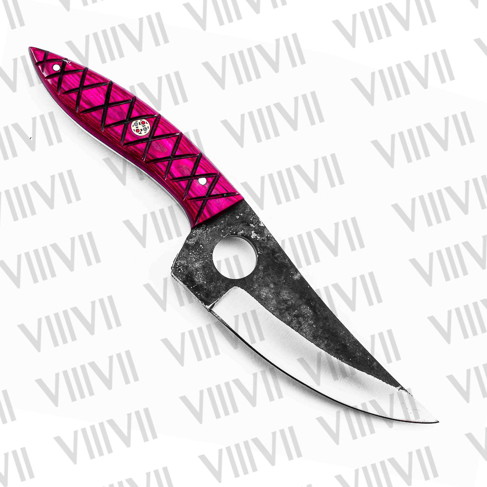 Custom Pink Knife Forged in 440C Stainless Steel with Beautiful Pink Wood Handle – Outdoor & Hunting Knife