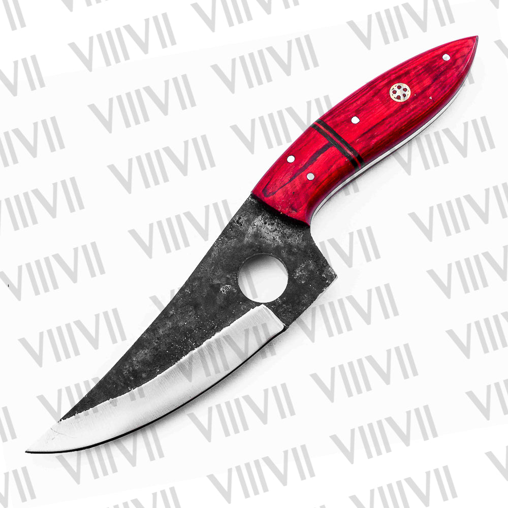 Custom Full Tang Knife Forged in 440C Steel with Red Wood Handle – Outdoor & Kitchen Utility Blade