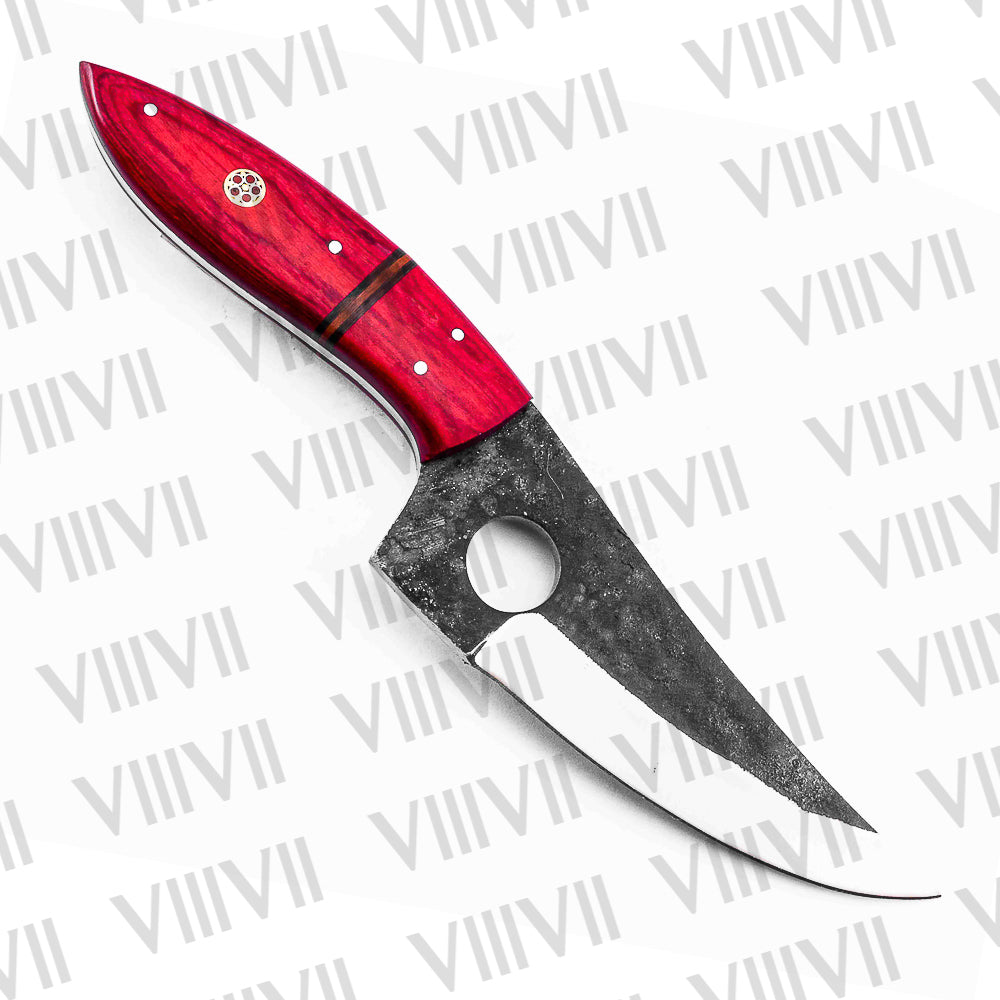 Custom Full Tang Knife Forged in 440C Steel with Red Wood Handle – Outdoor & Kitchen Utility Blade