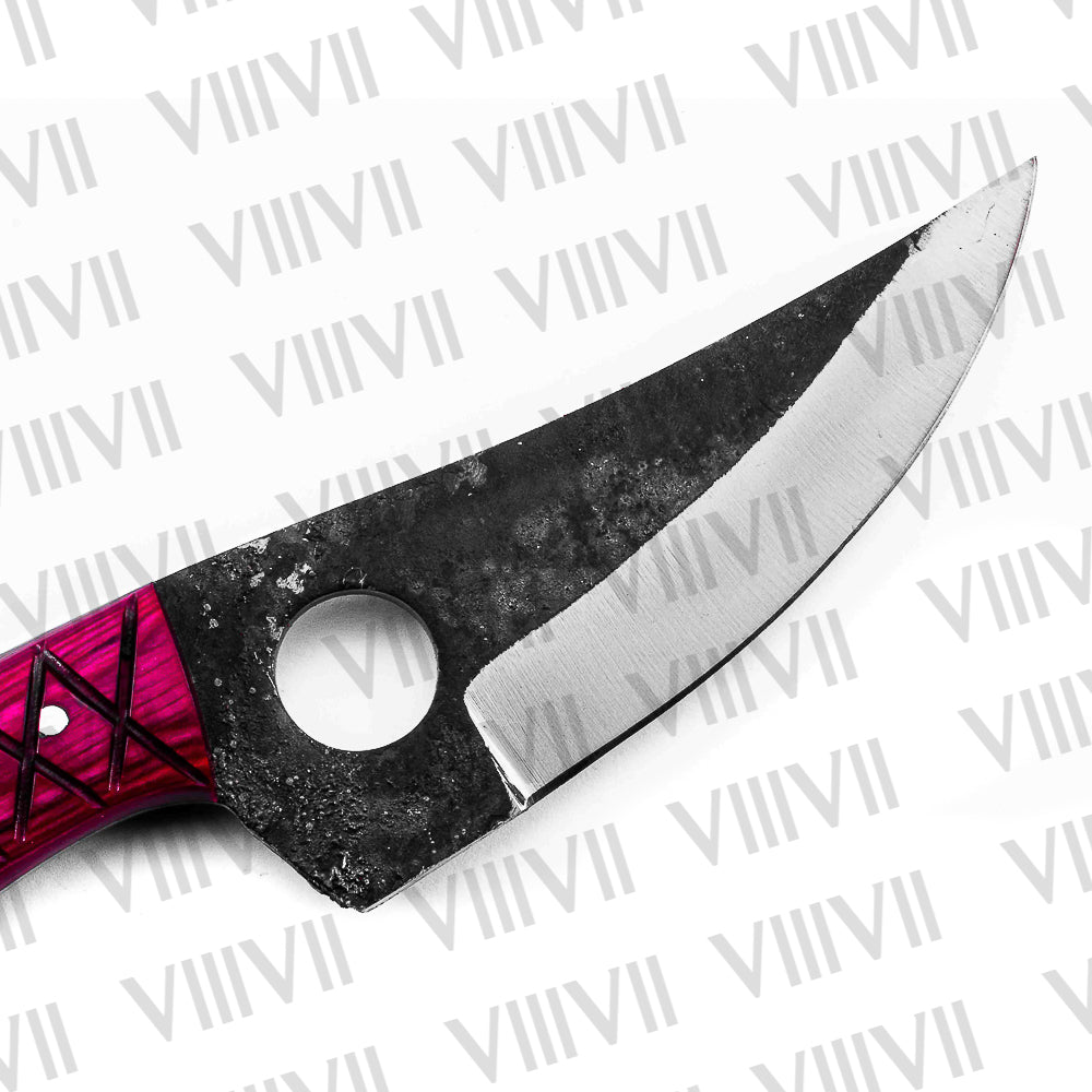 Custom Pink Knife Forged in 440C Stainless Steel with Beautiful Pink Wood Handle – Outdoor & Hunting Knife