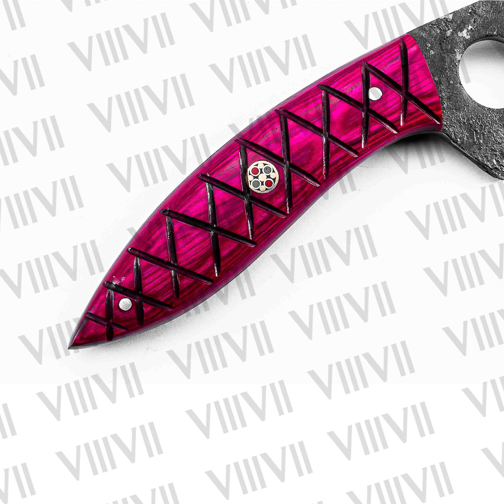 Custom Pink Knife Forged in 440C Stainless Steel with Beautiful Pink Wood Handle – Outdoor & Hunting Knife
