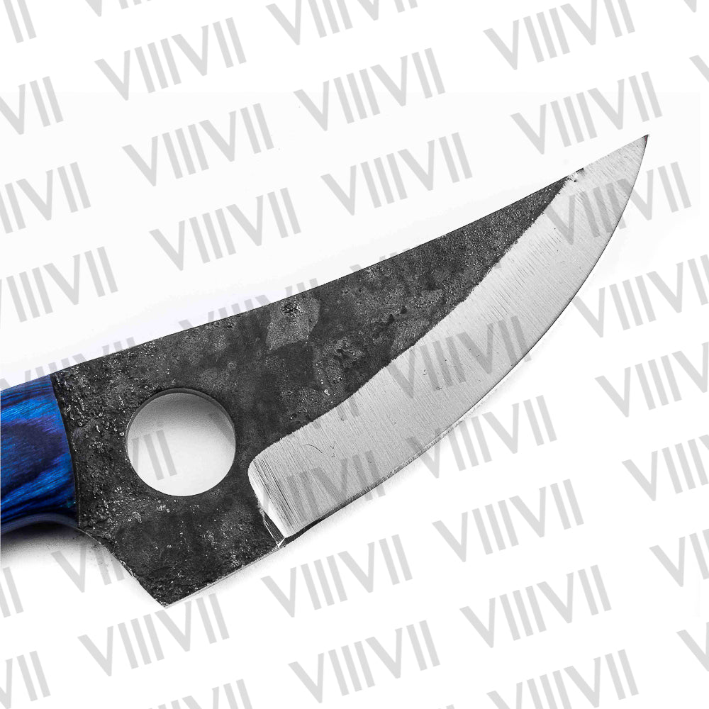 Forged Viking Knife with Pink Wood Handle & Brass Mosaic Pins – 440C Steel Hunting & Outdoor Tool