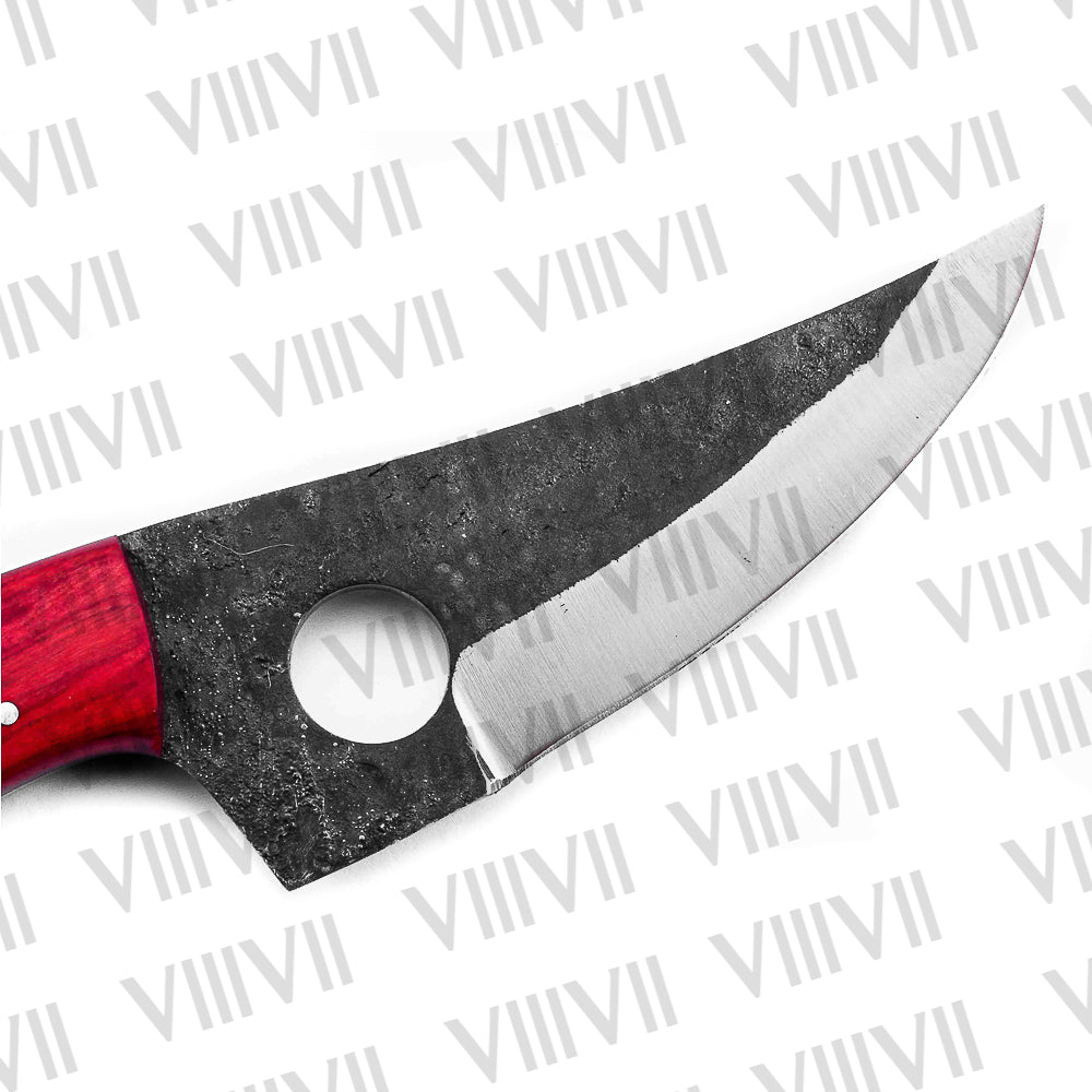 Custom Full Tang Knife Forged in 440C Steel with Red Wood Handle – Outdoor & Kitchen Utility Blade