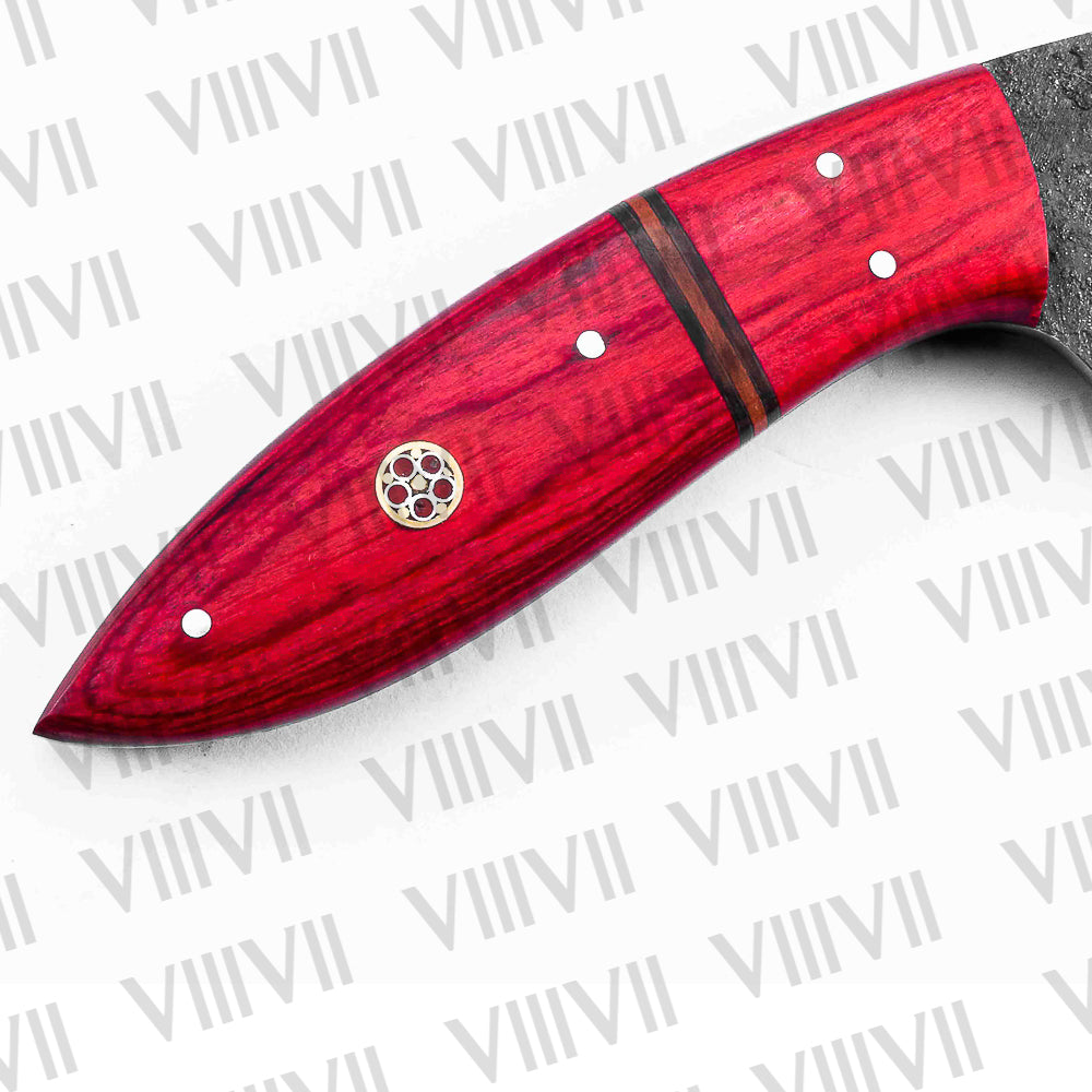 Custom Full Tang Knife Forged in 440C Steel with Red Wood Handle – Outdoor & Kitchen Utility Blade