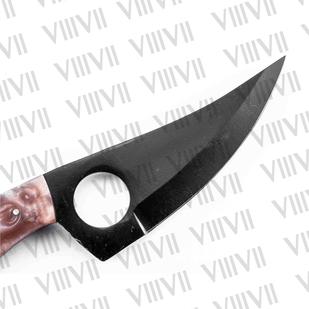 Black Hunting Knife with Wavy Pink Resin Handle – Forged in 440C Steel for Outdoor Use
