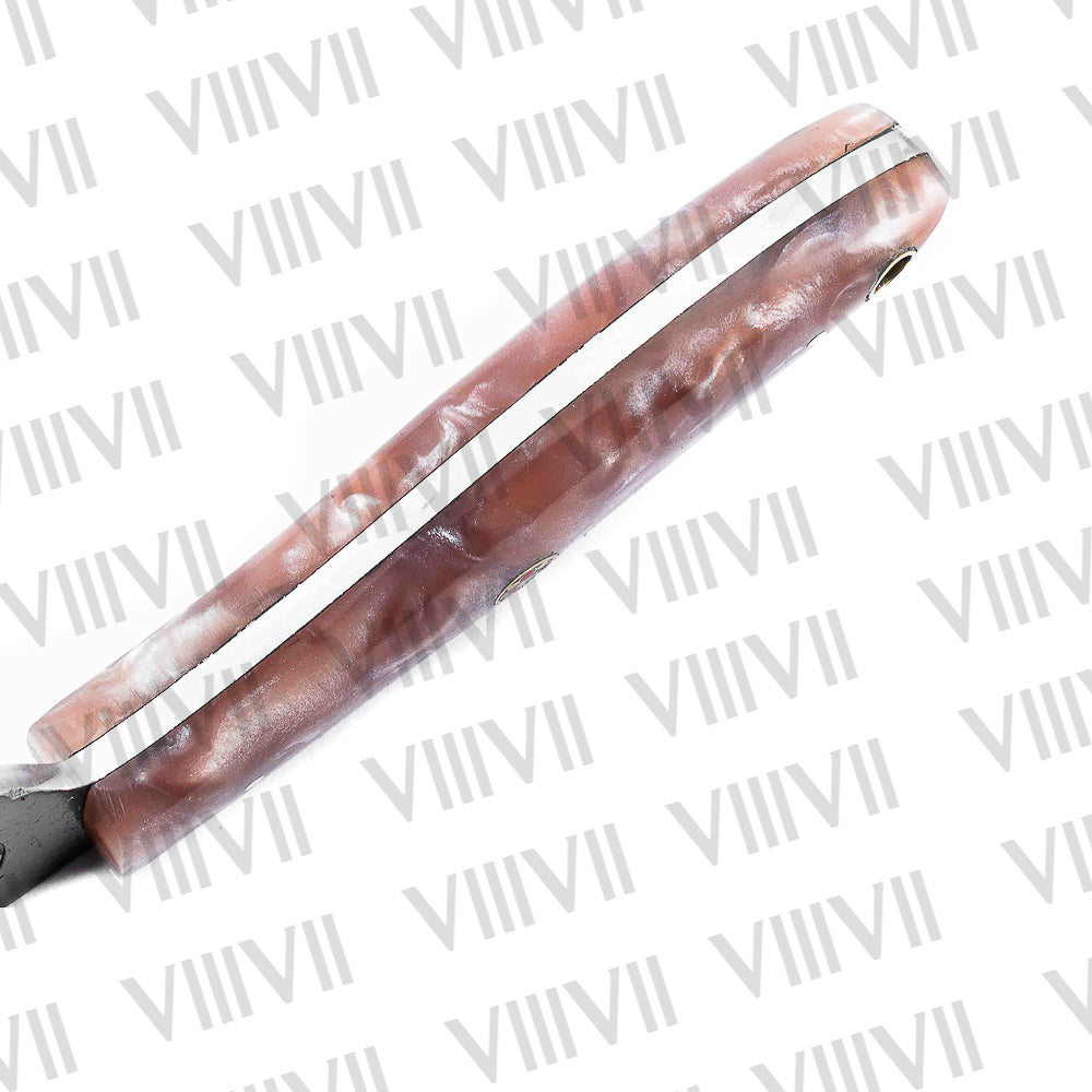 Black Hunting Knife with Wavy Pink Resin Handle – Forged in 440C Steel for Outdoor Use