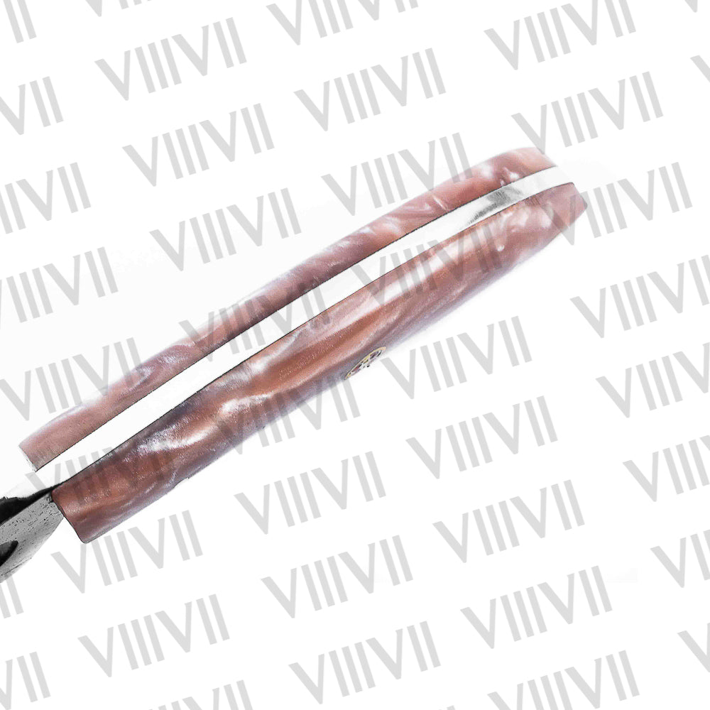 Black Hunting Knife with Wavy Pink Resin Handle – Forged in 440C Steel for Outdoor Use