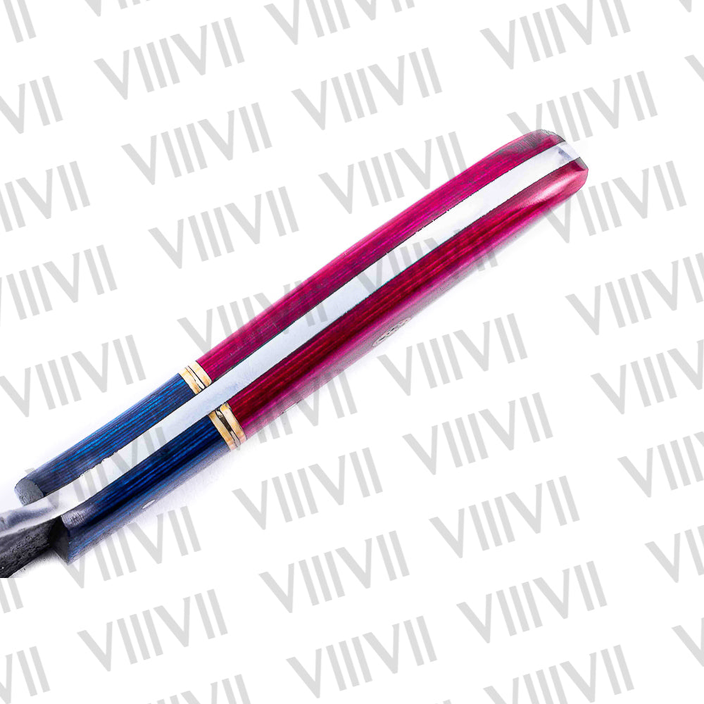 Forged Viking Knife with Pink Wood Handle & Brass Mosaic Pins – 440C Steel Hunting & Outdoor Tool