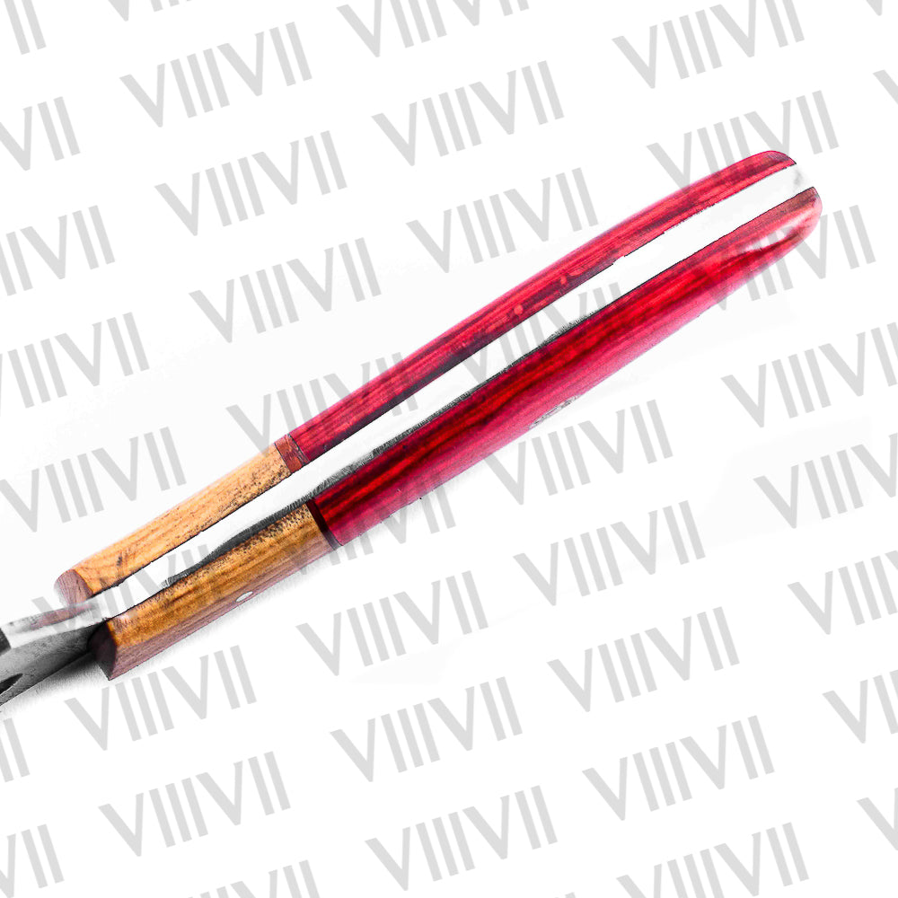 Handmade Damascus Steel Knife with Twisted Pattern & Red Ashwood Handle – Outdoor & Kitchen Tool