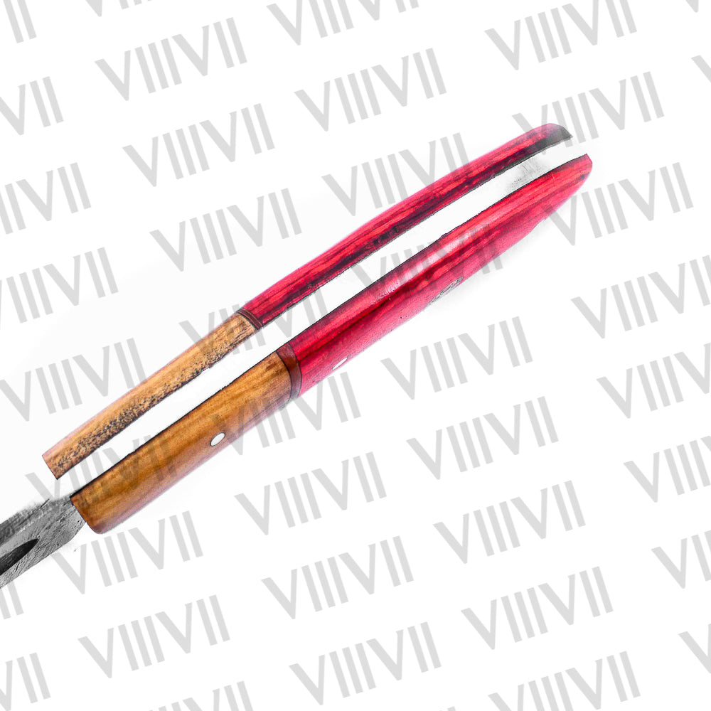 Handmade Damascus Steel Knife with Twisted Pattern & Red Ashwood Handle – Outdoor & Kitchen Tool