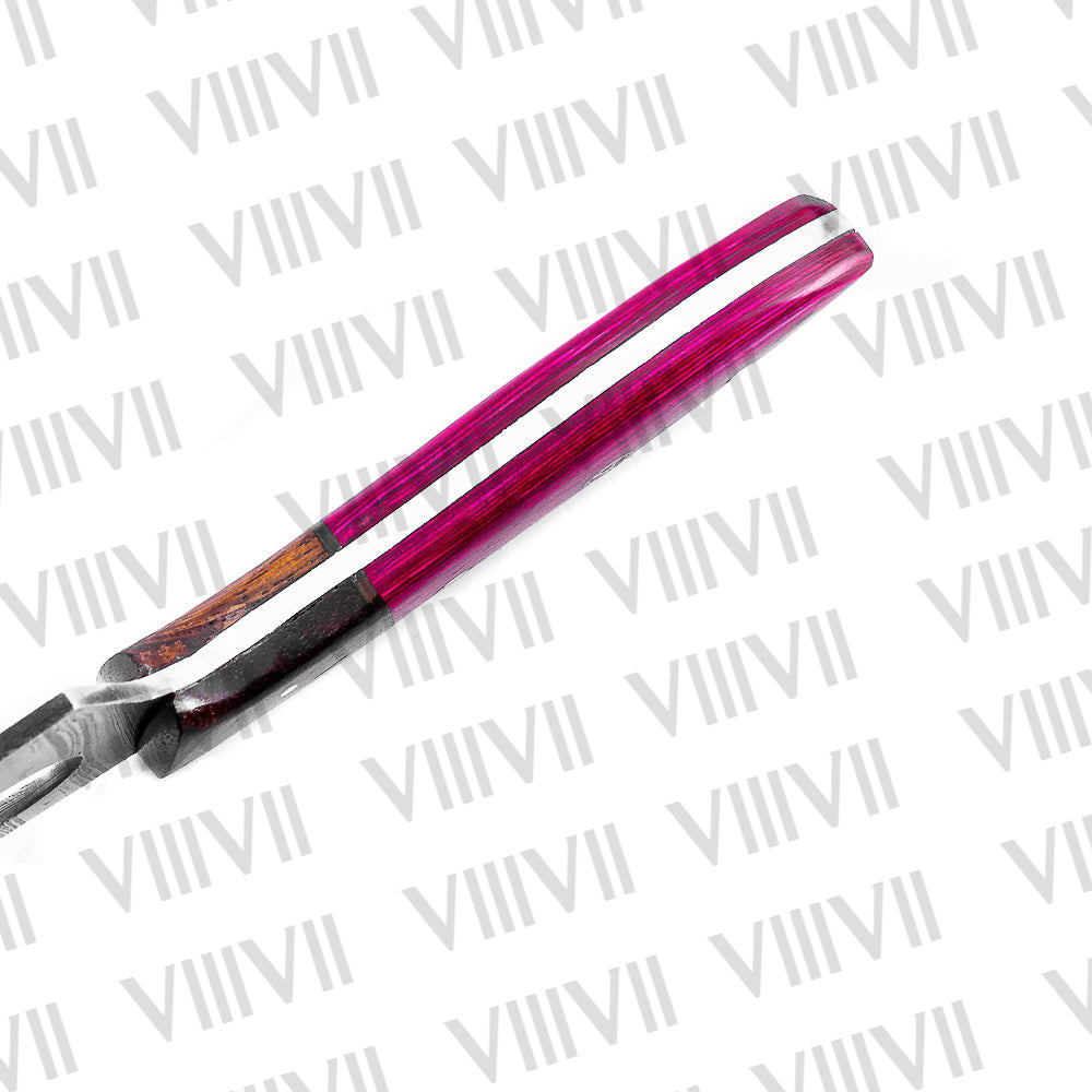 Handmade Damascus Steel Knife with Twisted Pattern & Pink Wood Handle – Outdoor & Kitchen Use