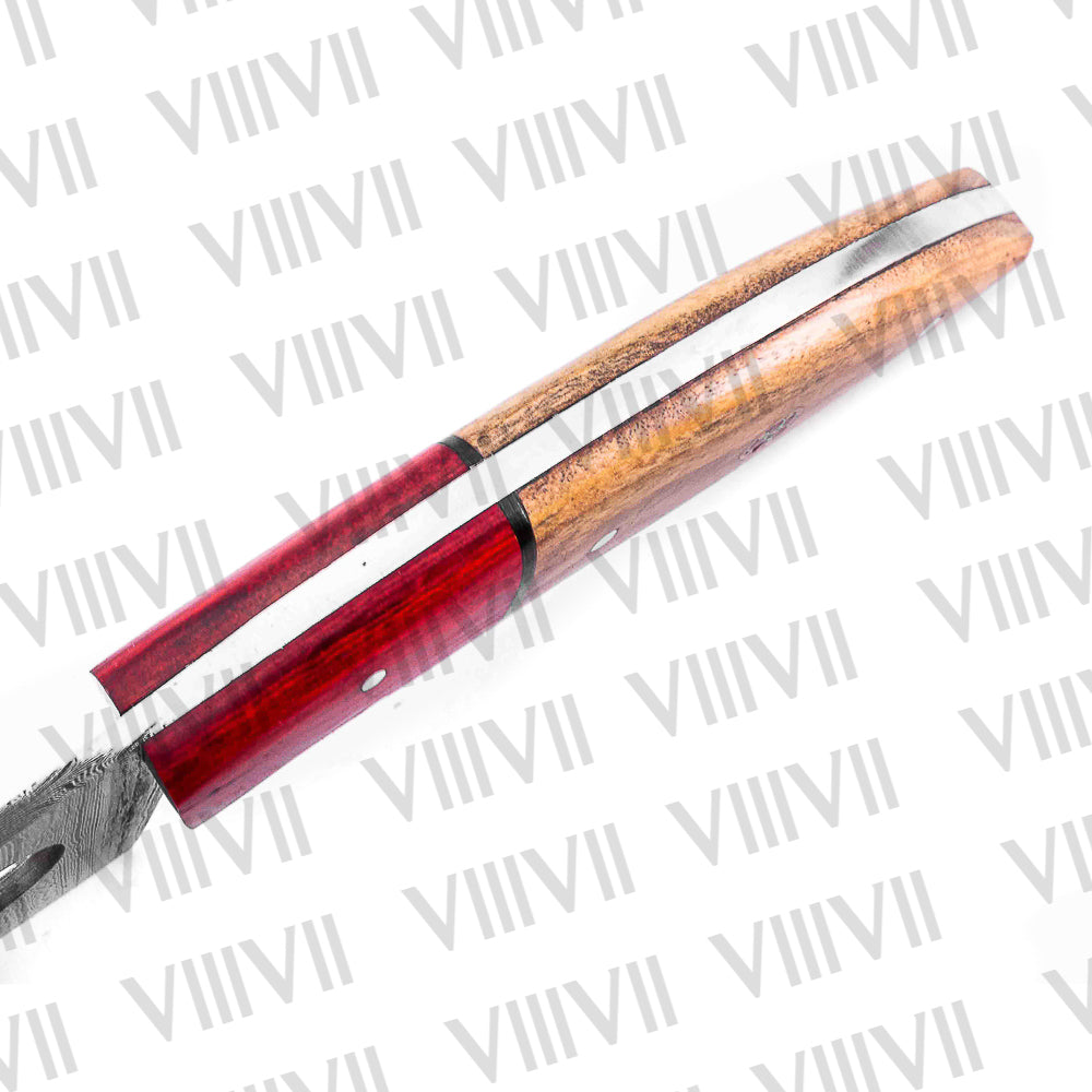 Custom Handmade Knife Forged in Damascus Steel with Twisted Pattern & Ash Wood Handle