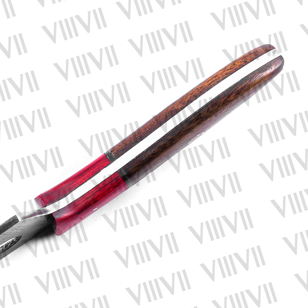 Custom Knife Forged in Damascus Steel with Beautiful Rosewood Handle