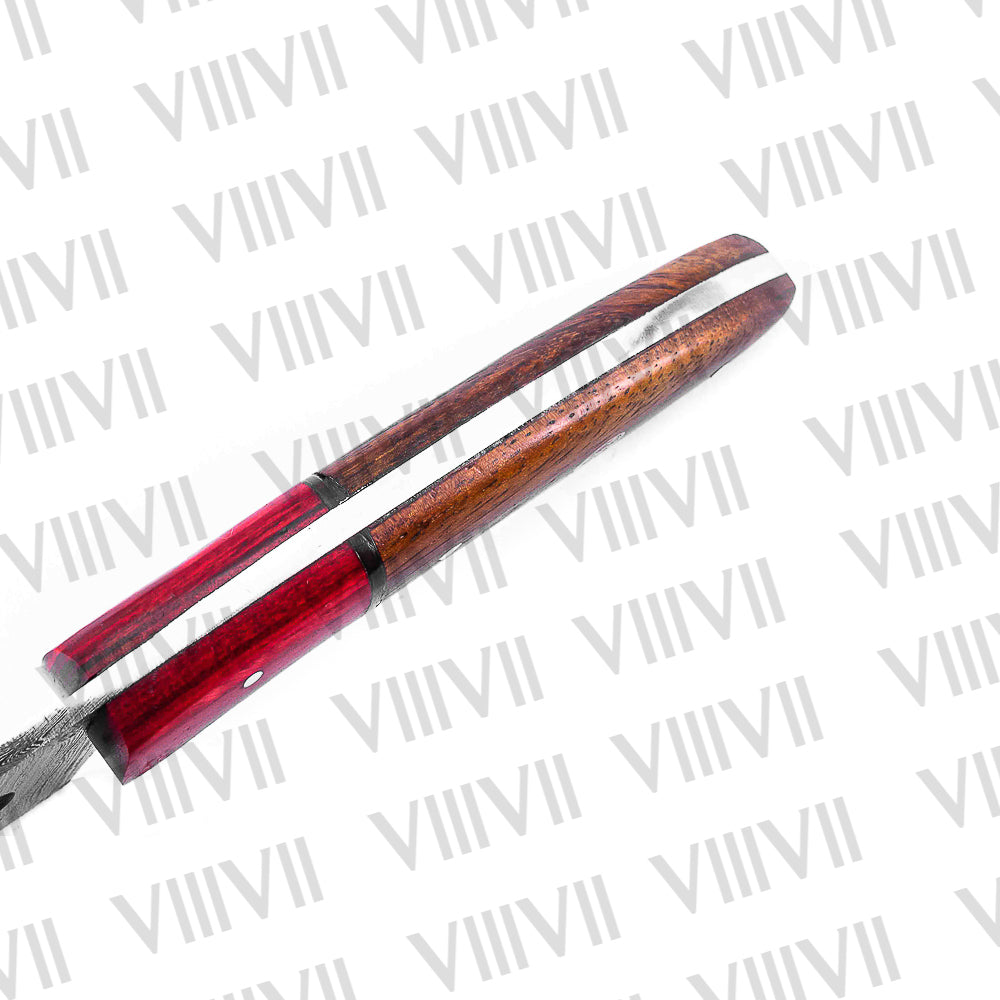 Custom Knife Forged in Damascus Steel with Beautiful Rosewood Handle