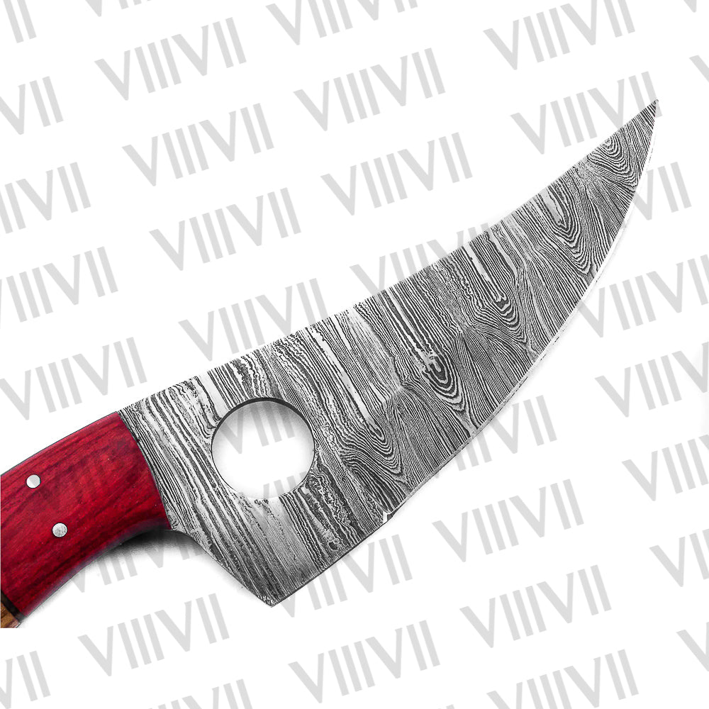 Custom Handmade Knife Forged in Damascus Steel with Twisted Pattern & Ash Wood Handle