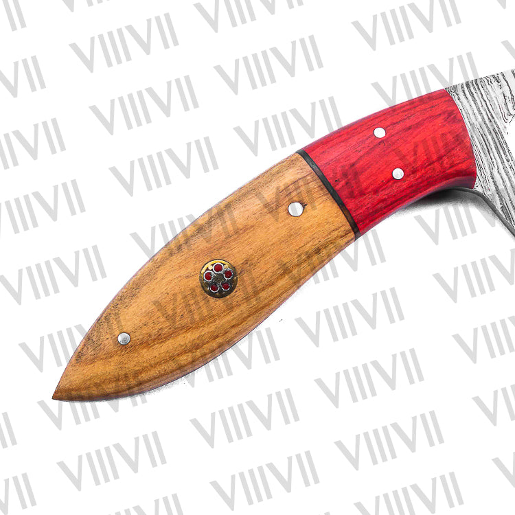 Custom Handmade Knife Forged in Damascus Steel with Twisted Pattern & Ash Wood Handle