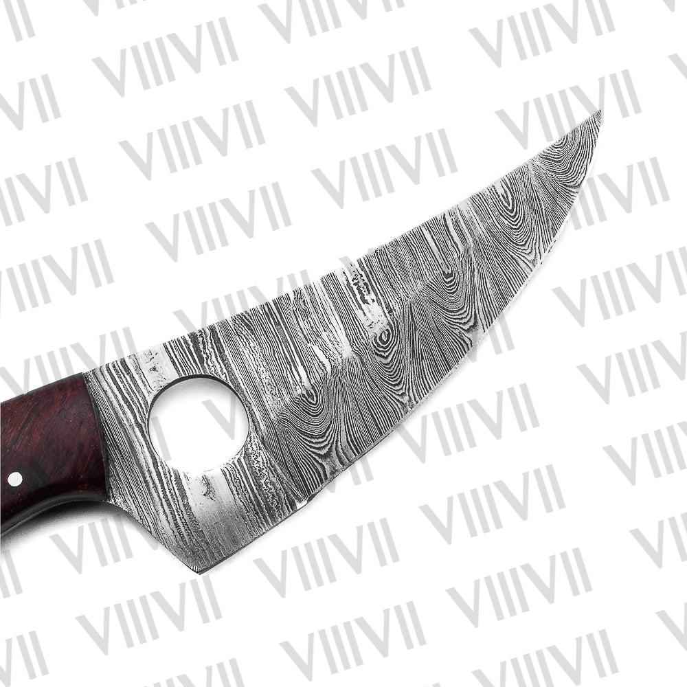 Handmade Damascus Steel Knife with Twisted Pattern & Pink Wood Handle – Outdoor & Kitchen Use